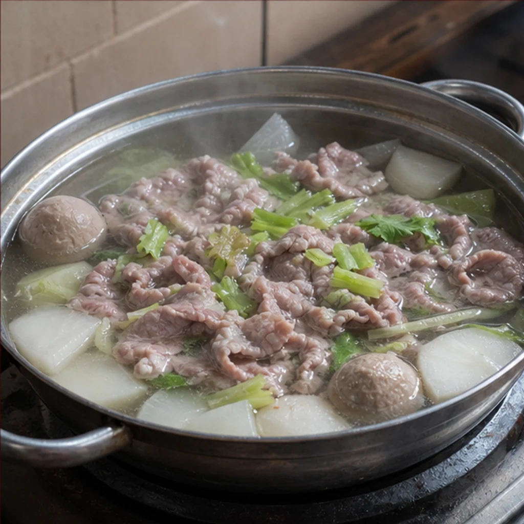 潮汕牛肉火鍋を料理名と地域の特徴に合わせて生成した料理写真