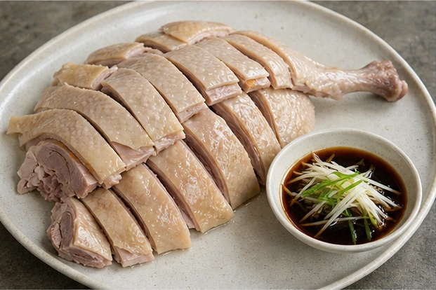 万寧東澳白切鵞を料理名に合わせて生成した3対2の料理写真