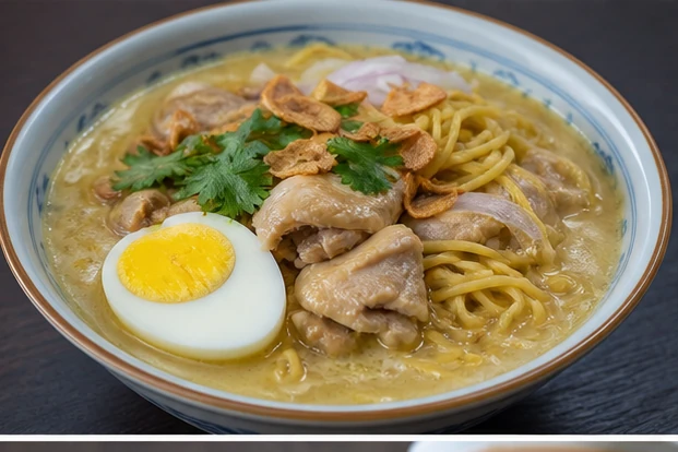 マカオ椰汁鶏麺を料理名に合わせて生成した3対2の料理写真