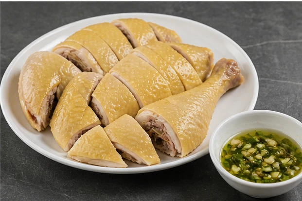 上海白斬鶏を料理名に合わせて生成した3対2の料理写真