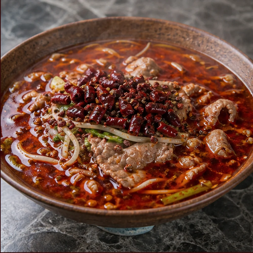 水煮牛肉を料理名と地域の特徴に合わせて生成した料理写真