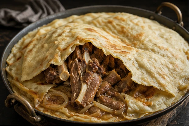 トルファン羊肉燜餅を料理名に合わせて生成した3対2の料理写真